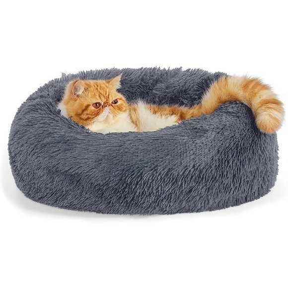 Calming Cat Beds for Indoor Fluffy Plush Faux Fur Pet Washable 20 inches - Picture 1 of 9